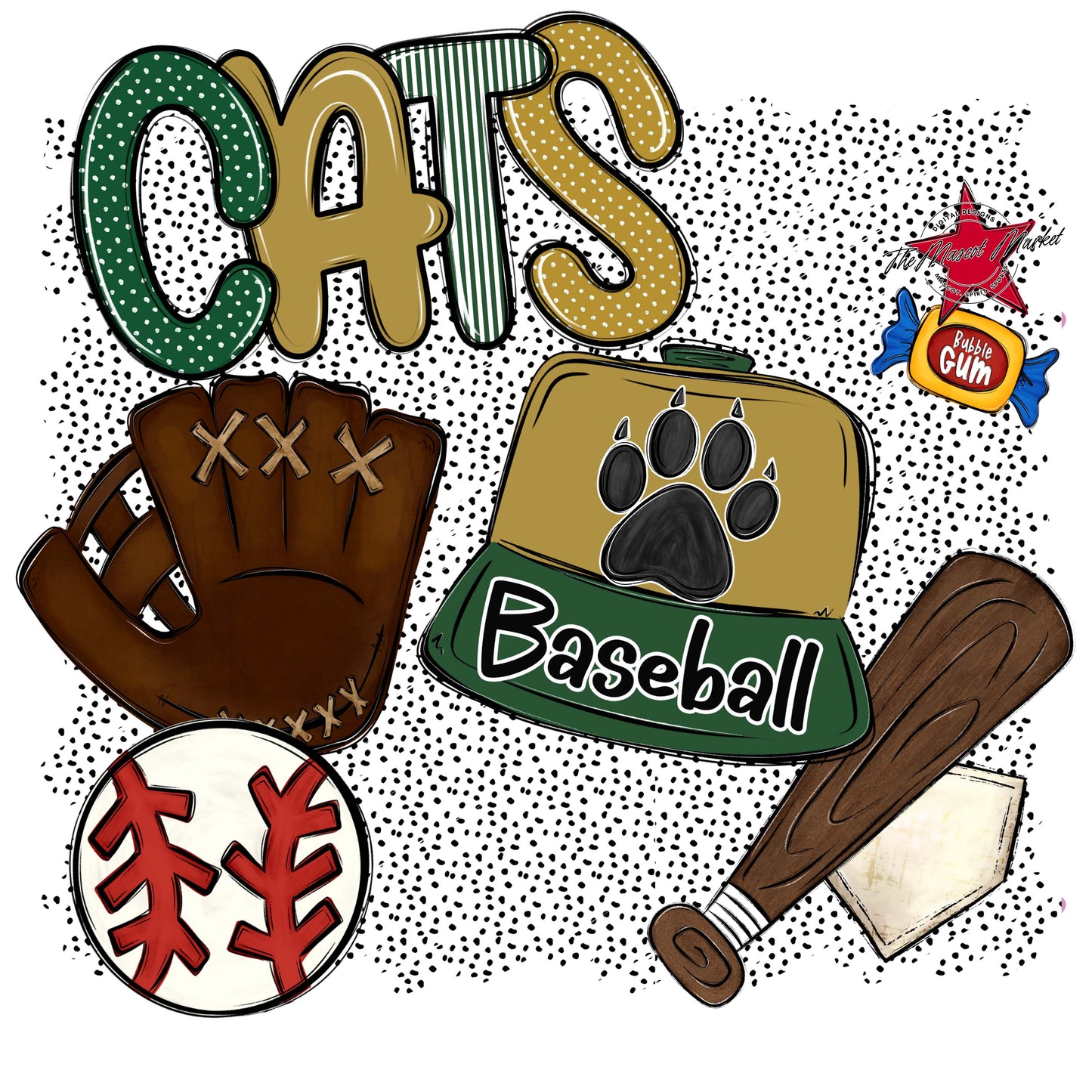 Cats Baseball Spirit-Green & Gold