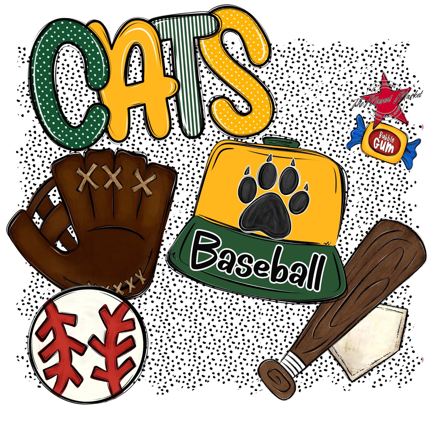 Cats Baseball Spirit-Green & Yellow