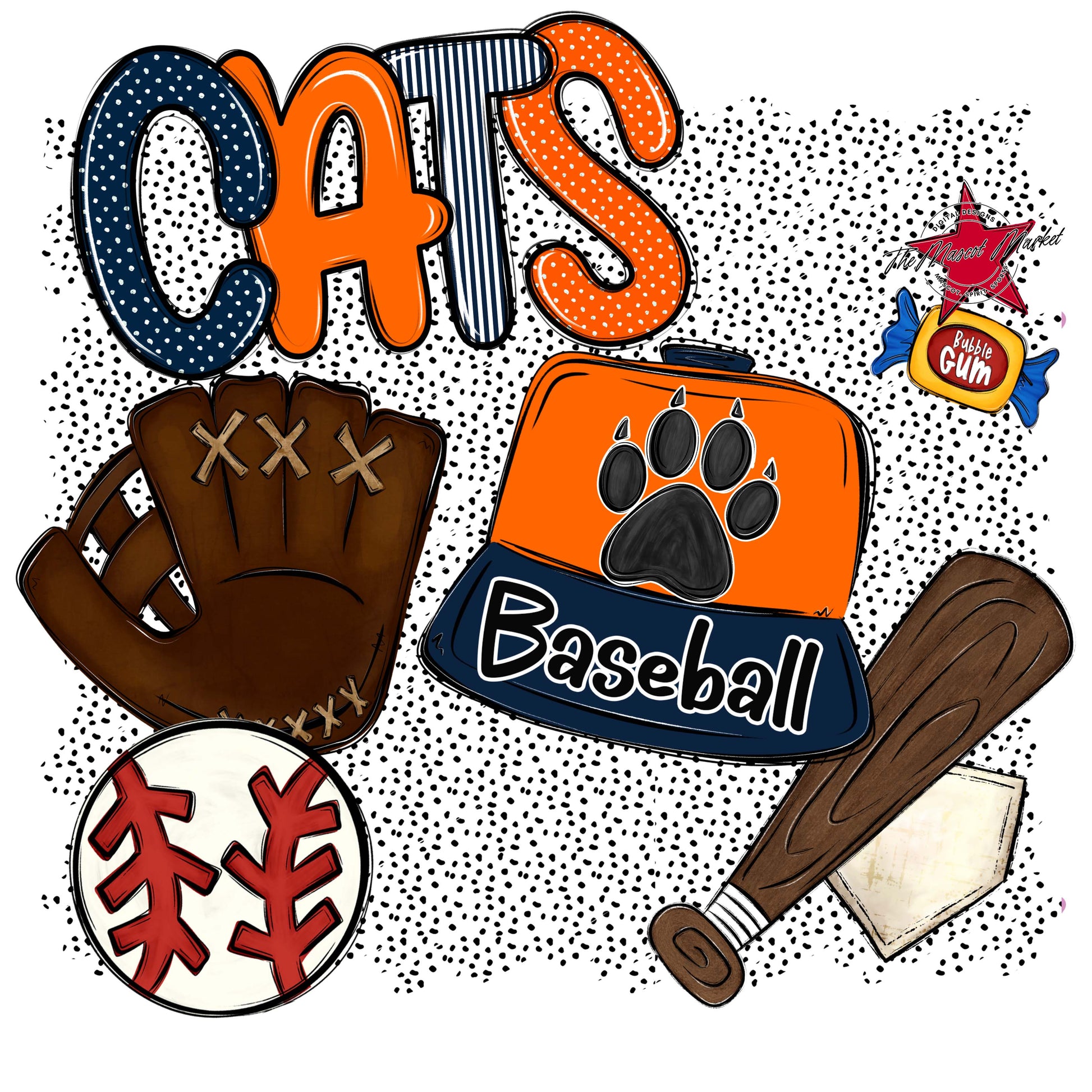 Cats Baseball Spirit-Navy & Orange