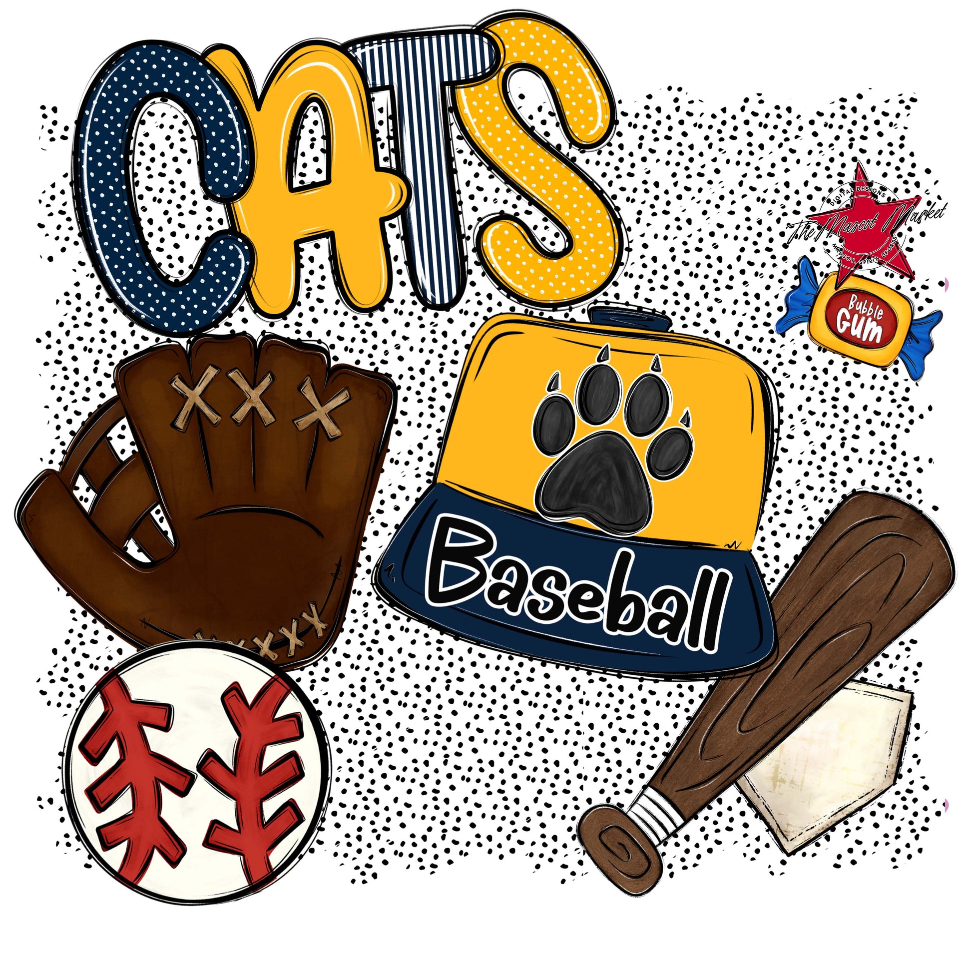 Cats Baseball Spirit-Navy & Yellow