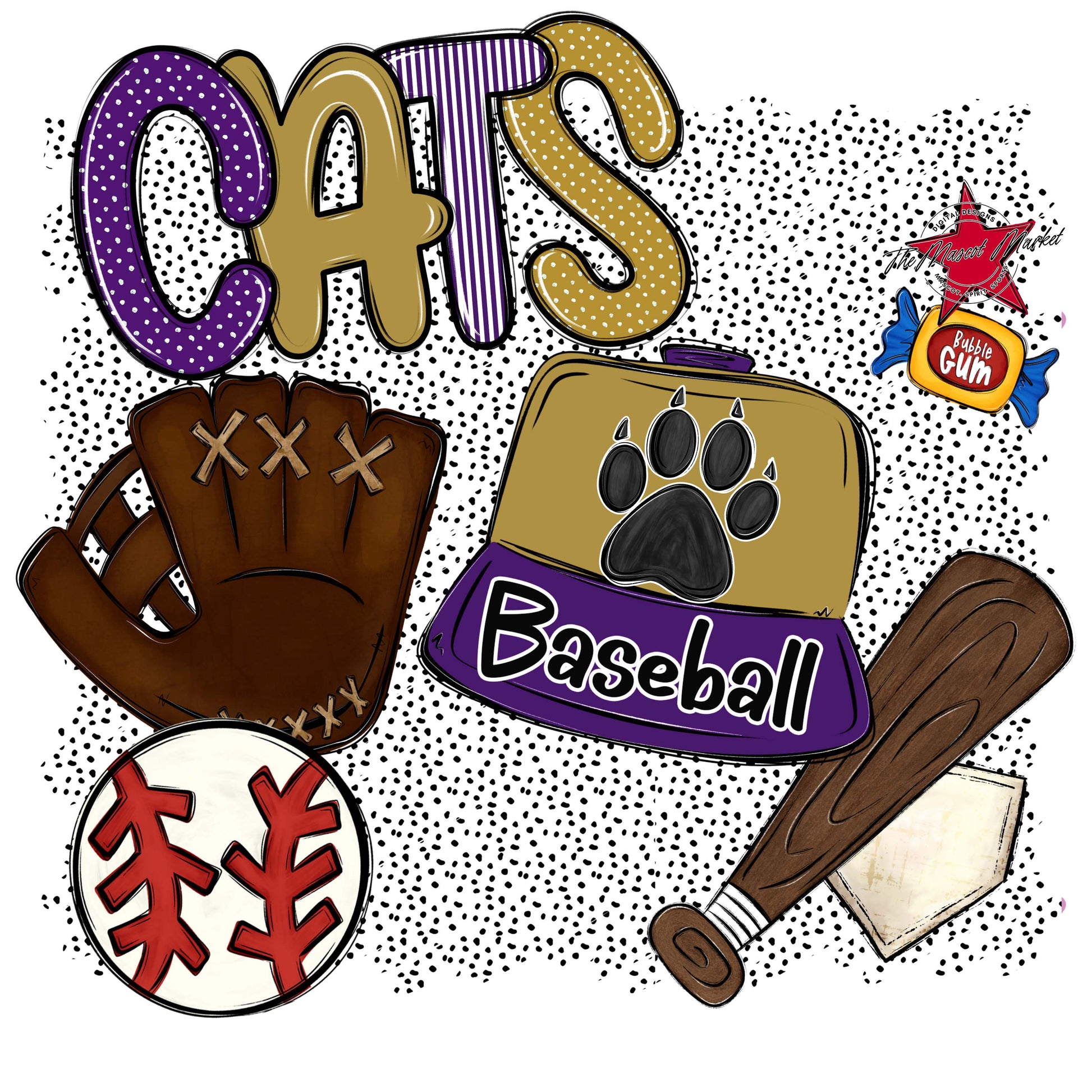 Cats Baseball Spirit-Purple & Gold