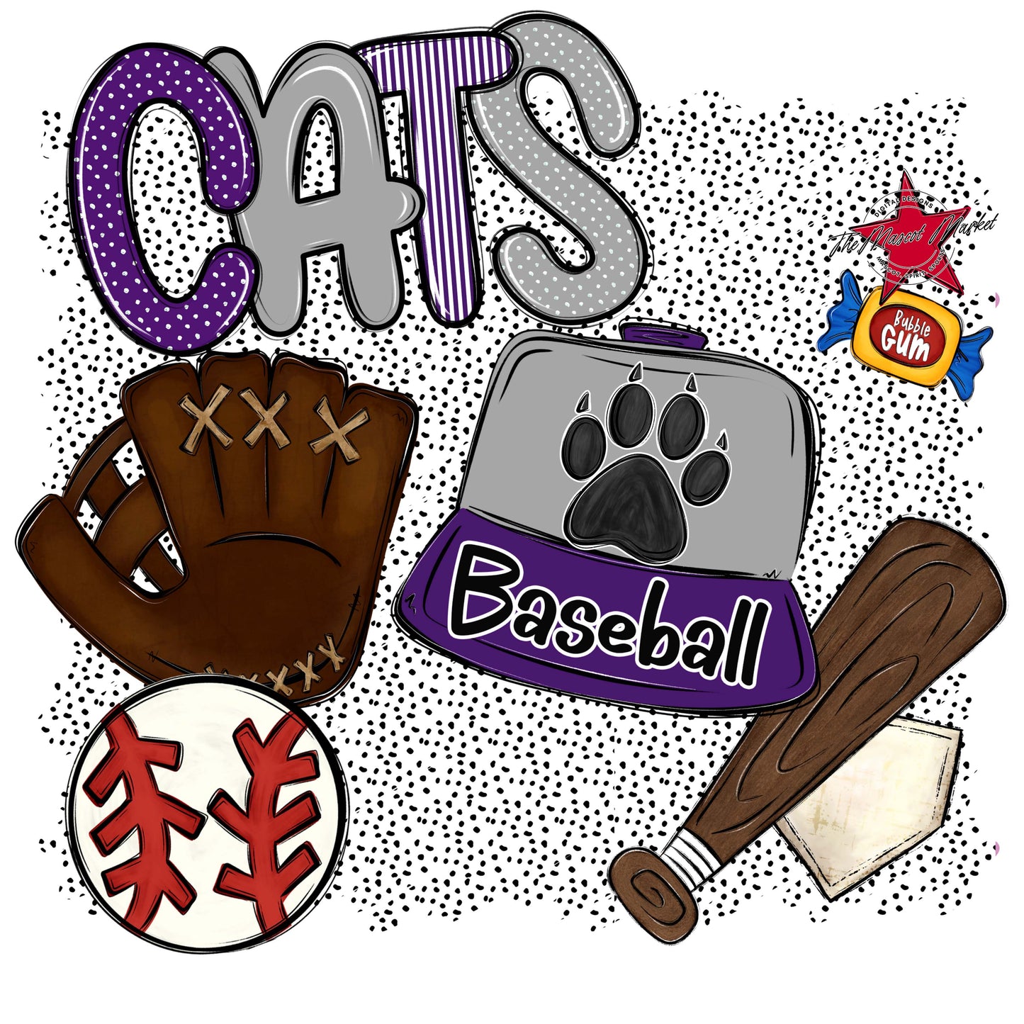 Cats Baseball Spirit-Purple & Grey