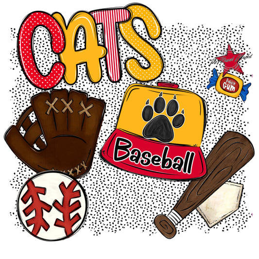 Cats Baseball Spirit-Red & Yellow