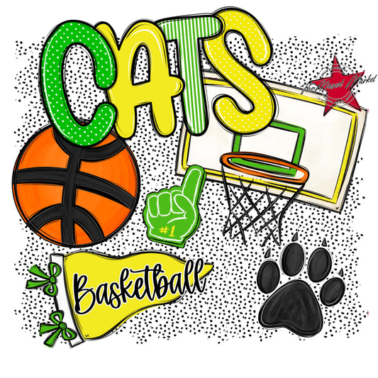 Cats Basketball Spirit-Bright Green & Bright Yellow