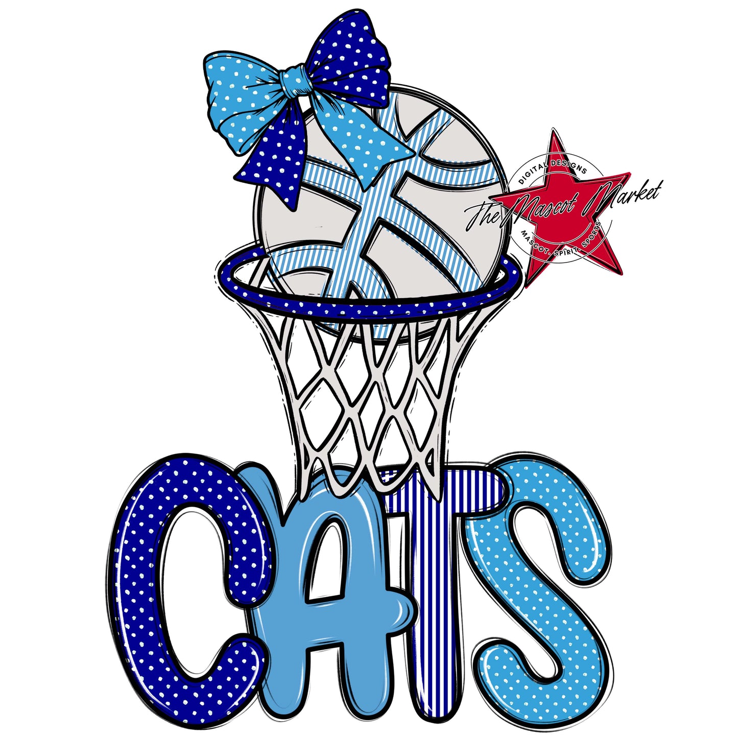 Cats Basketball Spirit Design-Blue & Carolina Blue