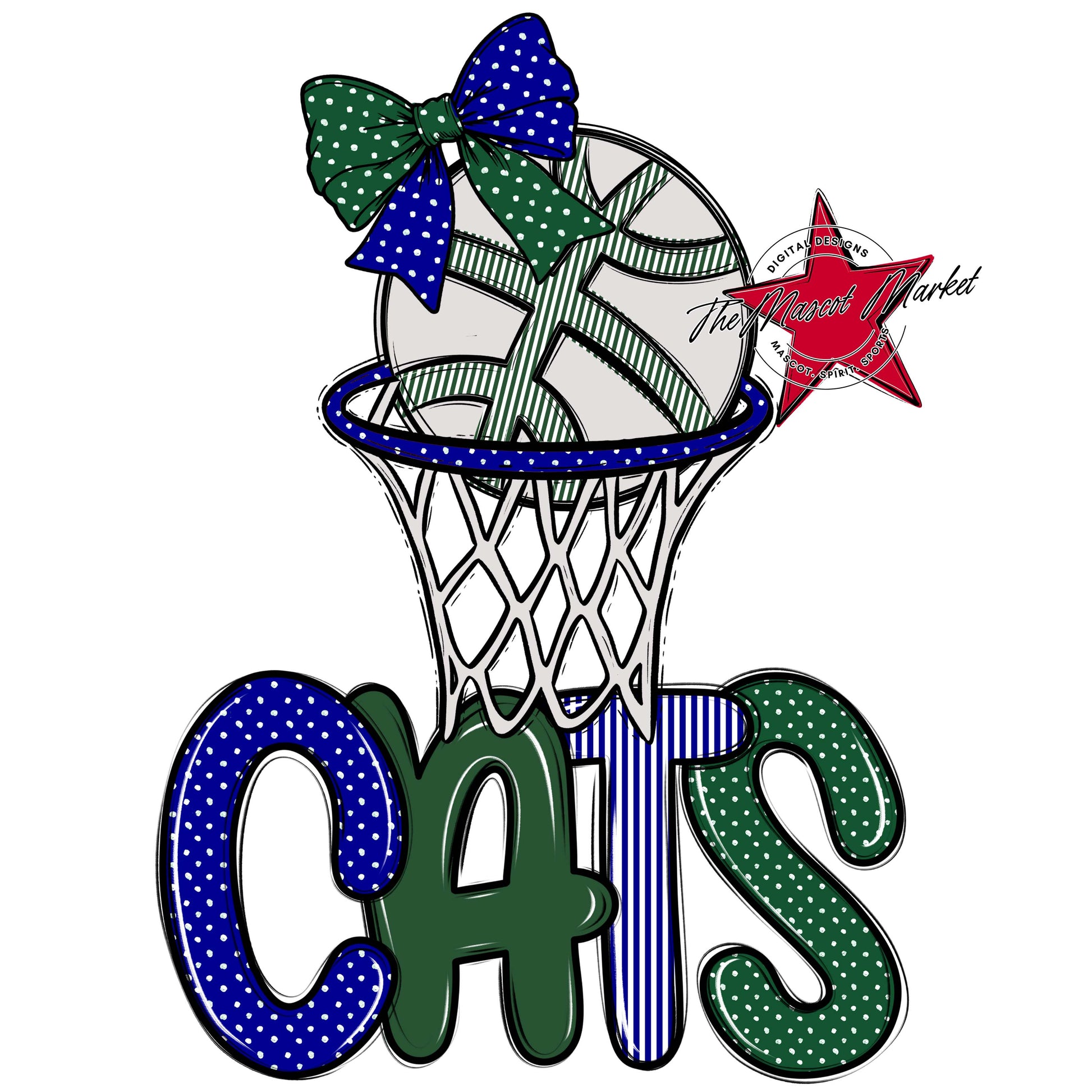 Cats Basketball Spirit Design-Blue & Green