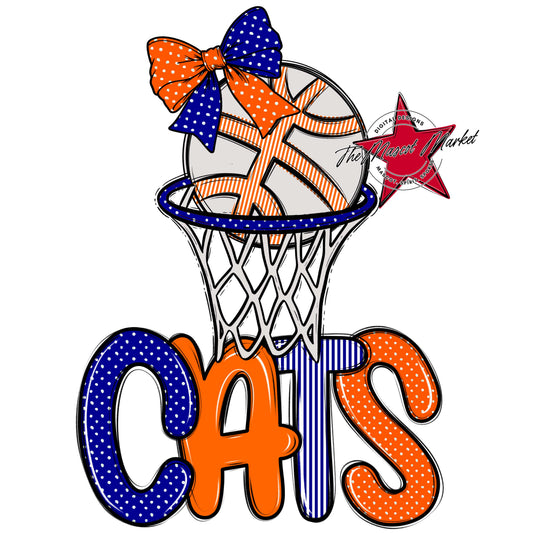 Cats Basketball Spirit Design-Blue & Orange
