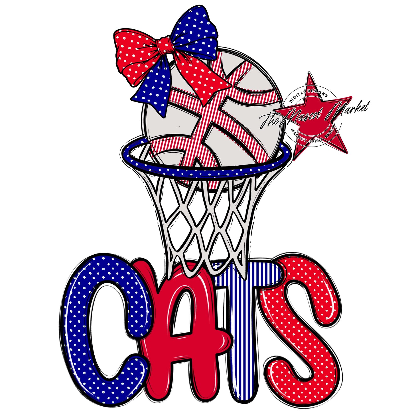 Cats Basketball Spirit Design-Blue & Red