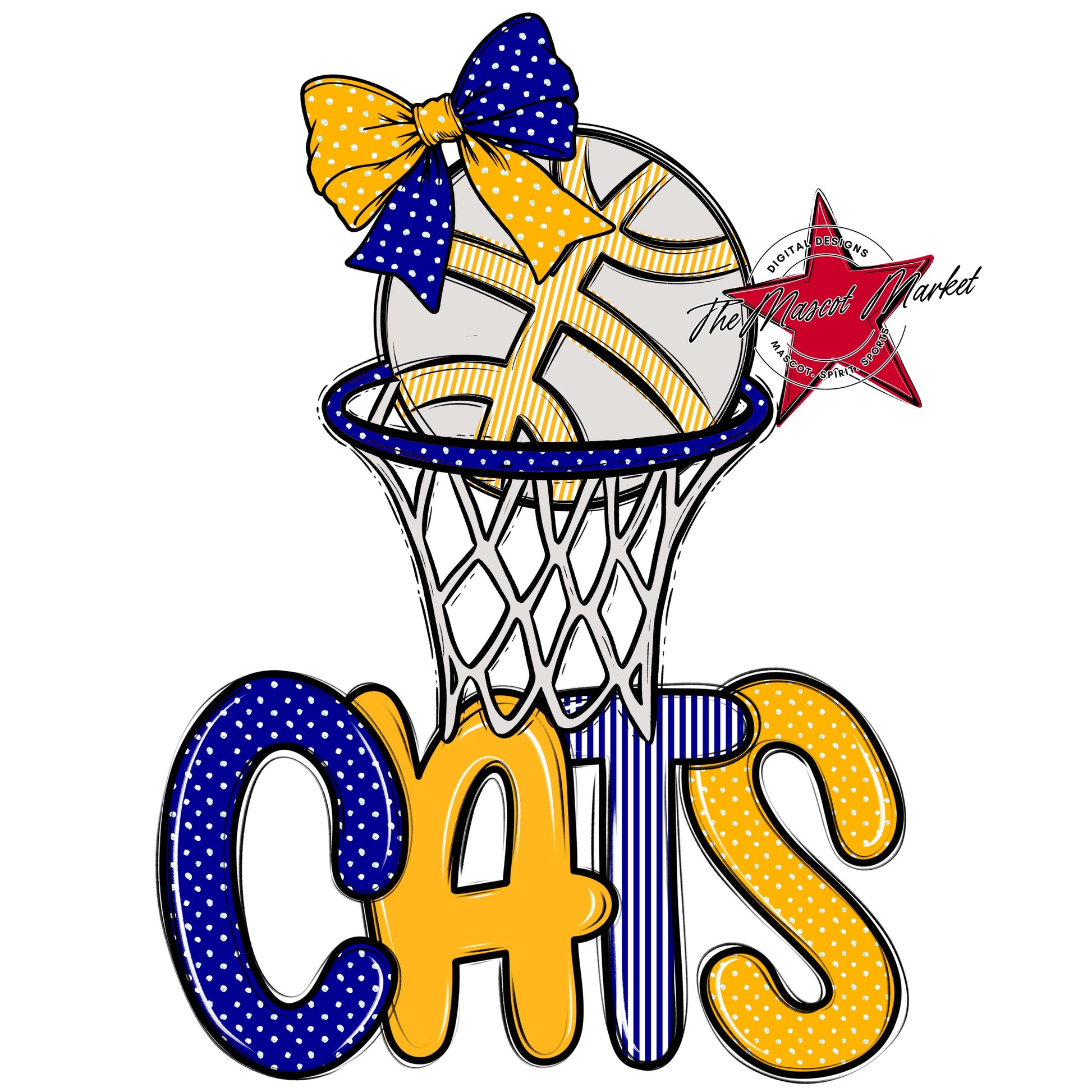 Cats Basketball Spirit Design-Blue & Yellow