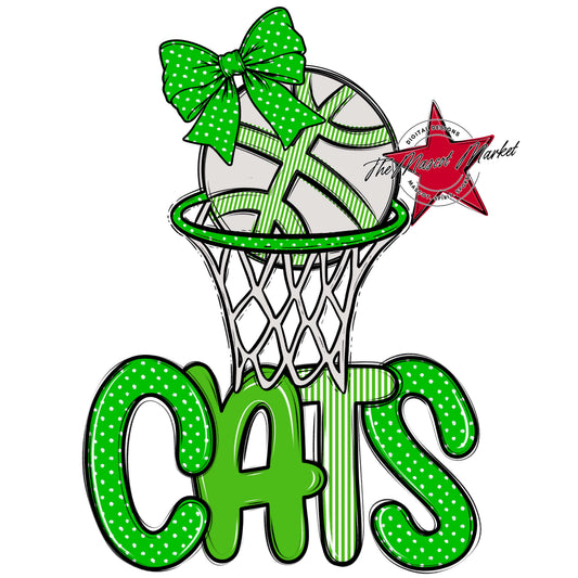 Cats Basketball Spirit Design-Bright Green