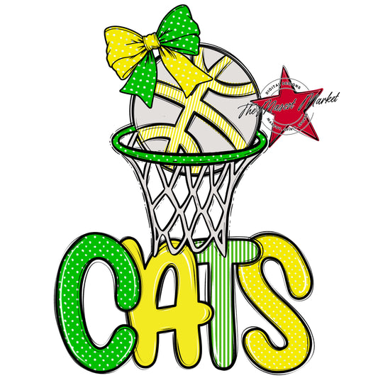 Cats Basketball Spirit Design-Bright Green & Bright Yellow