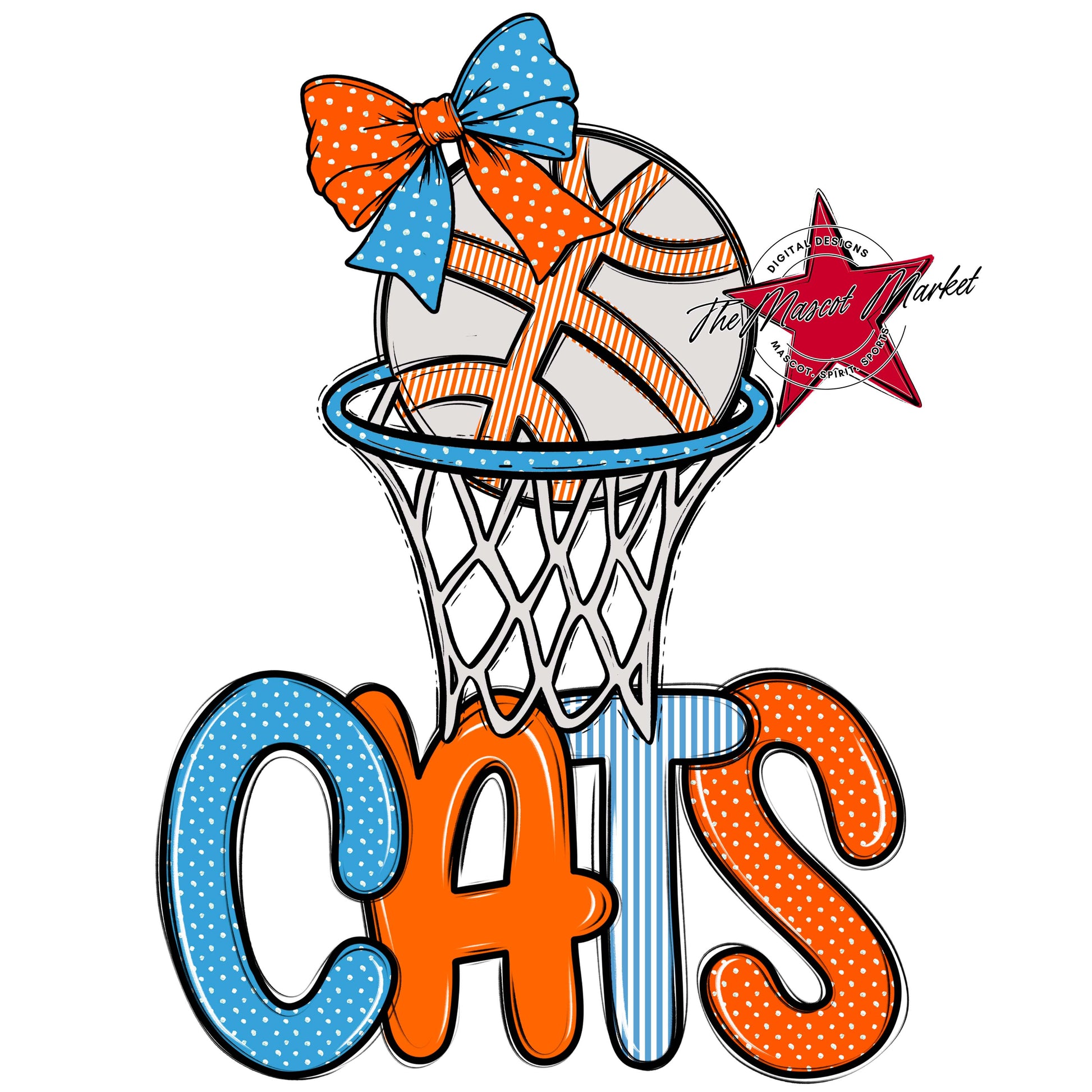 Cats Basketball Spirit Design-Carolina Blue & Orange