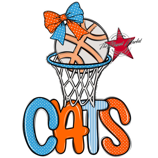 Cats Basketball Spirit Design-Carolina Blue & Orange
