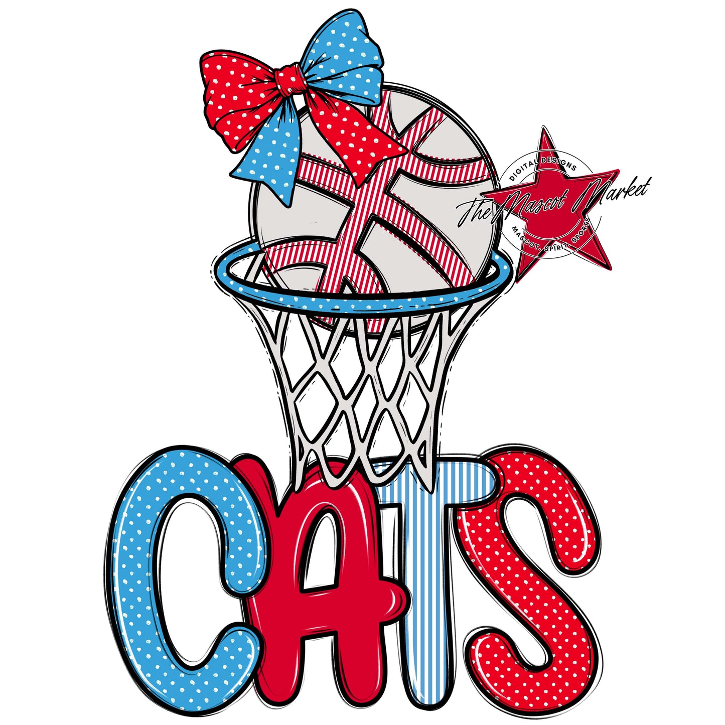Cats Basketball Spirit Design-Carolina Blue & Red
