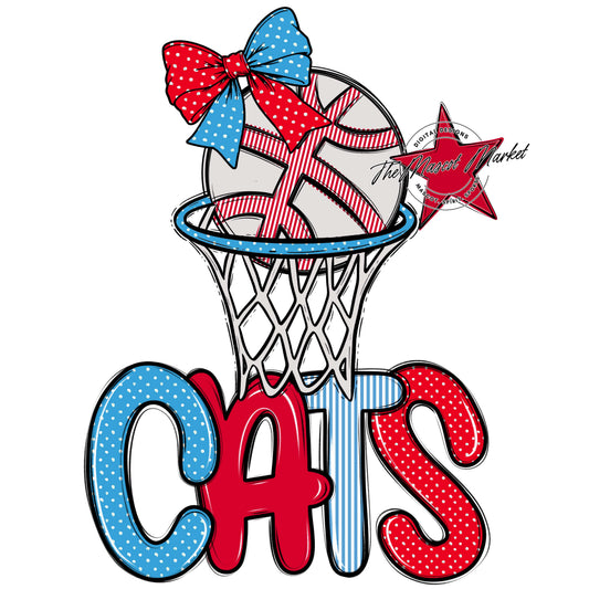 Cats Basketball Spirit Design-Carolina Blue & Red