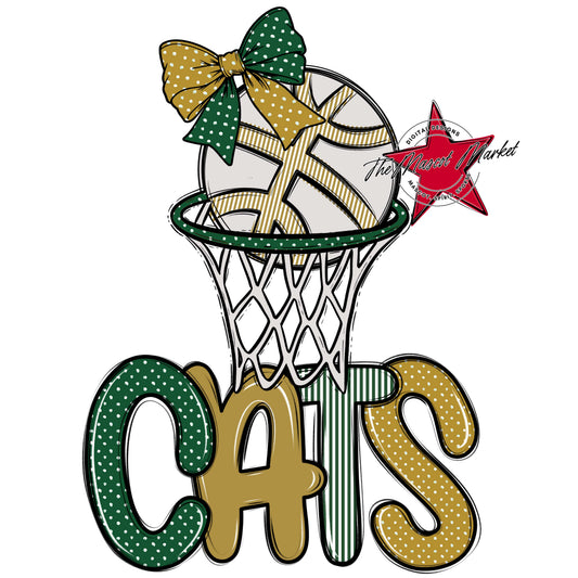 Cats Basketball Spirit Design-Green & Gold