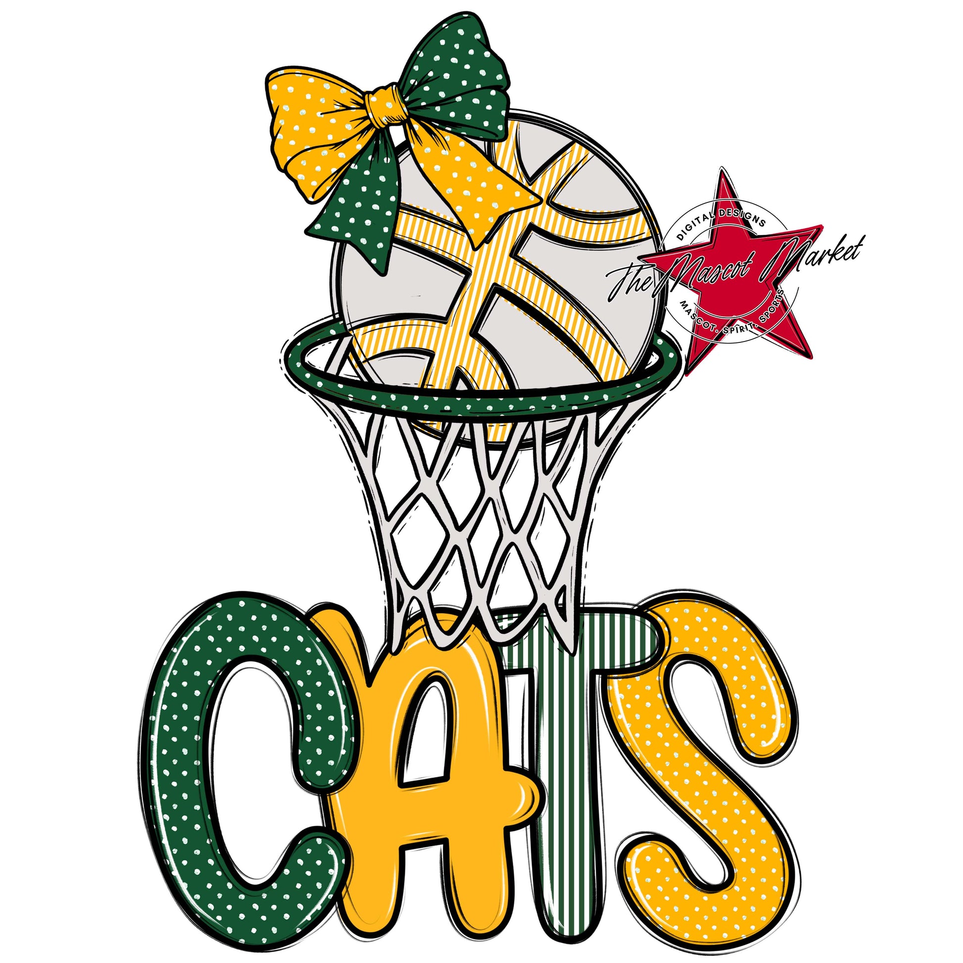 Cats Basketball Spirit Design-Green & Yellow
