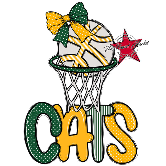 Cats Basketball Spirit Design-Green & Yellow