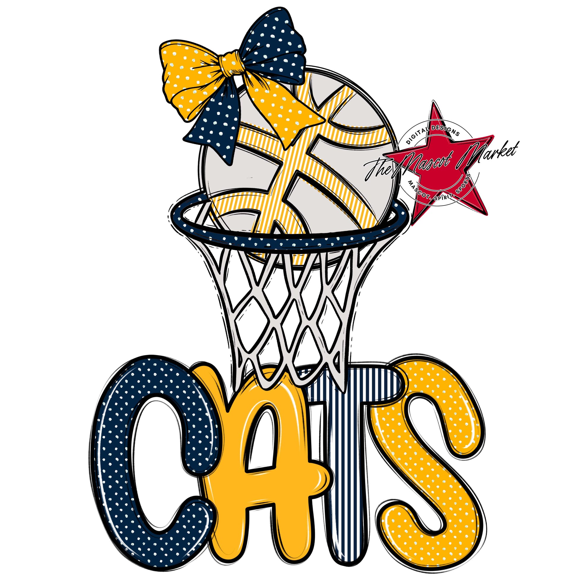 Cats Basketball Spirit Design-Navy & Yellow