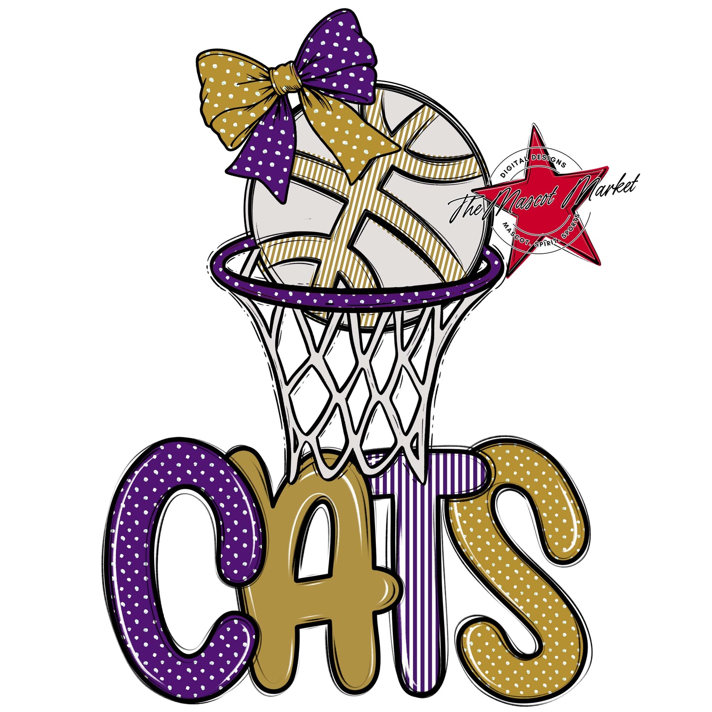 Cats Basketball Spirit Design-Purple & Gold