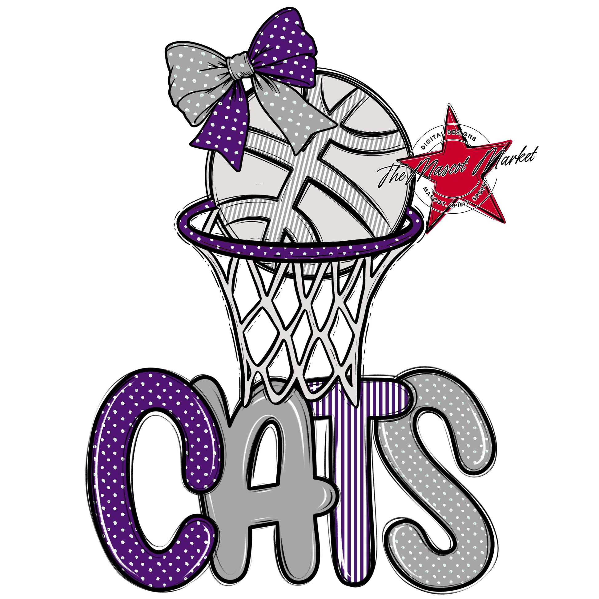 Cats Basketball Spirit Design-Purple & Grey