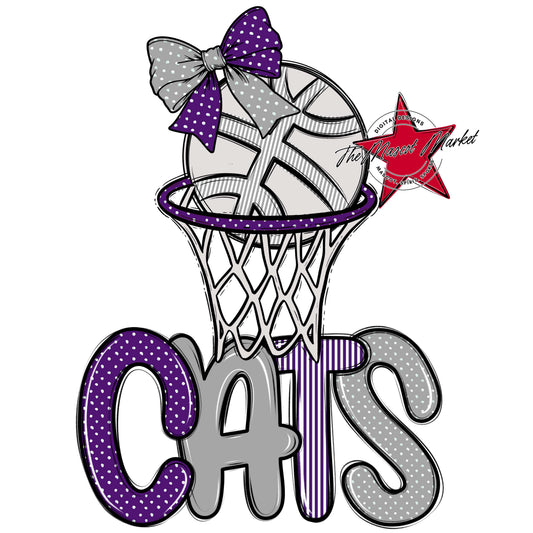 Cats Basketball Spirit Design-Purple & Grey