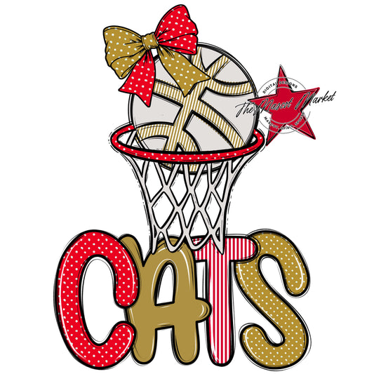 Cats Basketball Spirit Design-Red & Gold