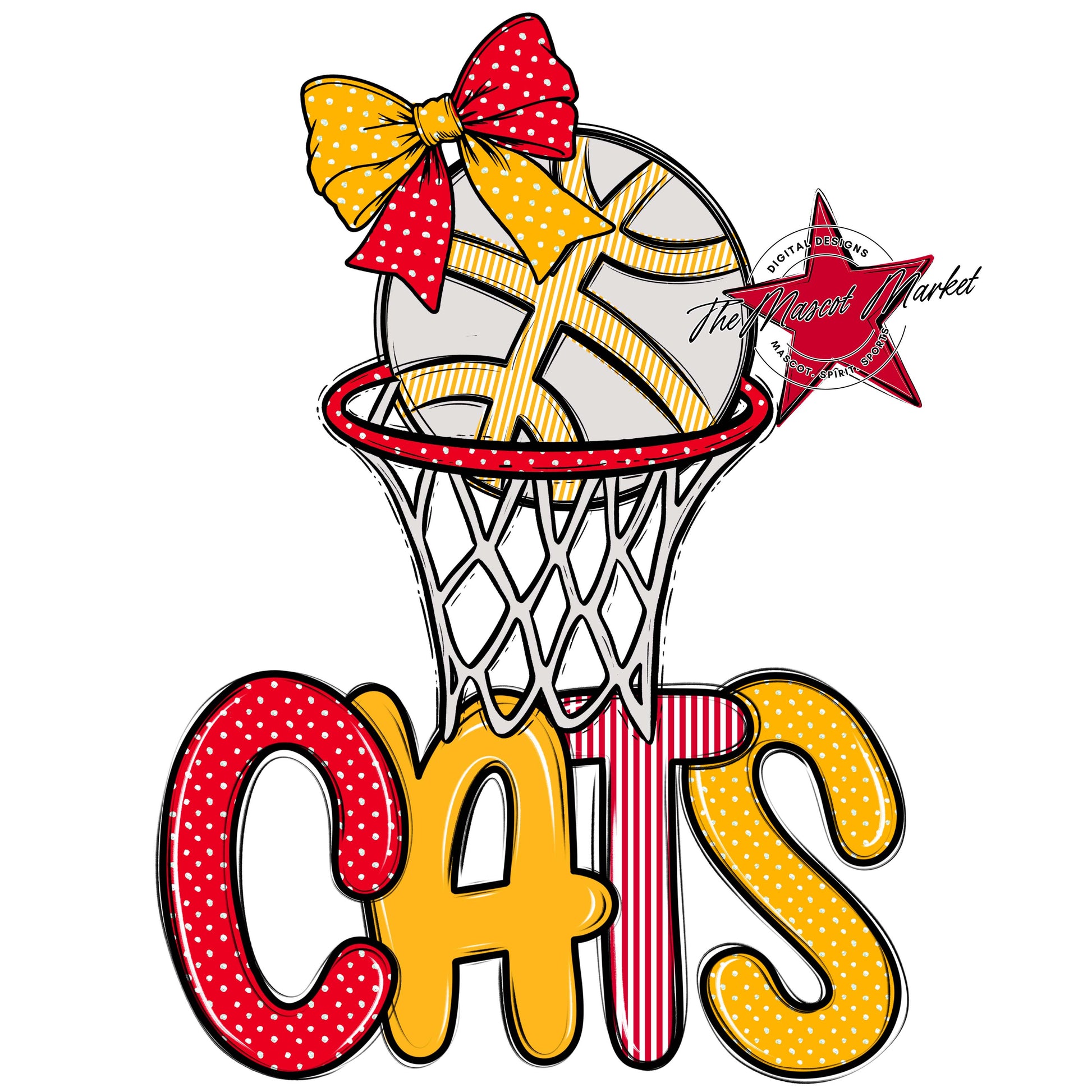 Cats Basketball Spirit Design-Red & Yellow