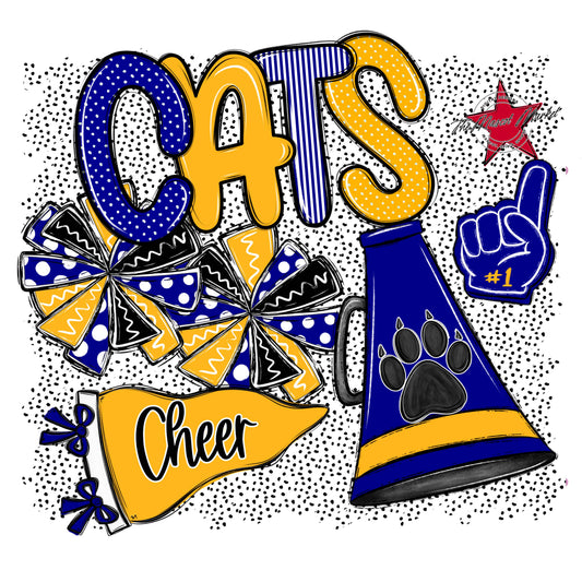 Cats Cheer Spirit-Blue & Yellow
