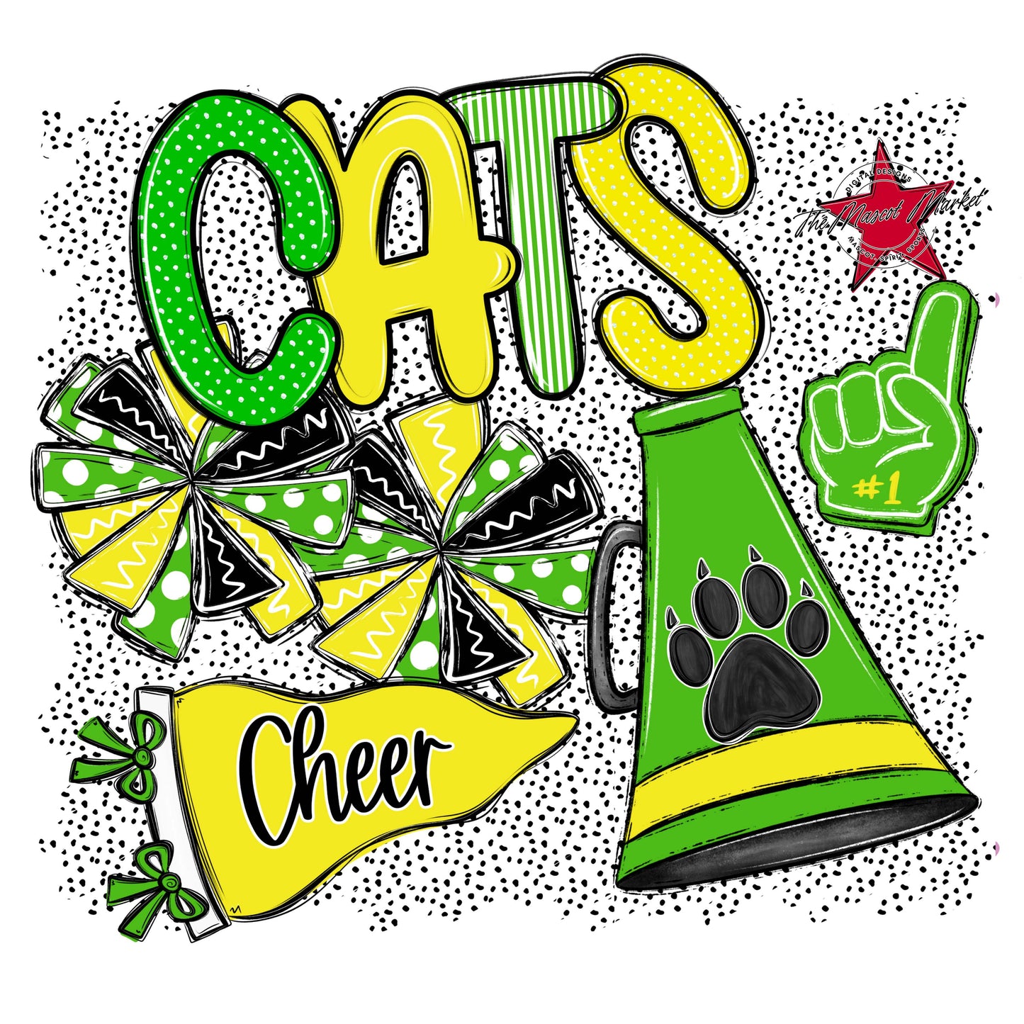 Cats Cheer Spirit-Bright Green & Bright Yellow