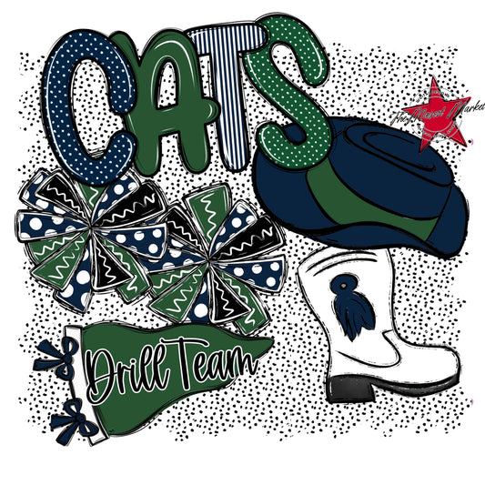 Cats Drillteam Spirit-Navy & Green