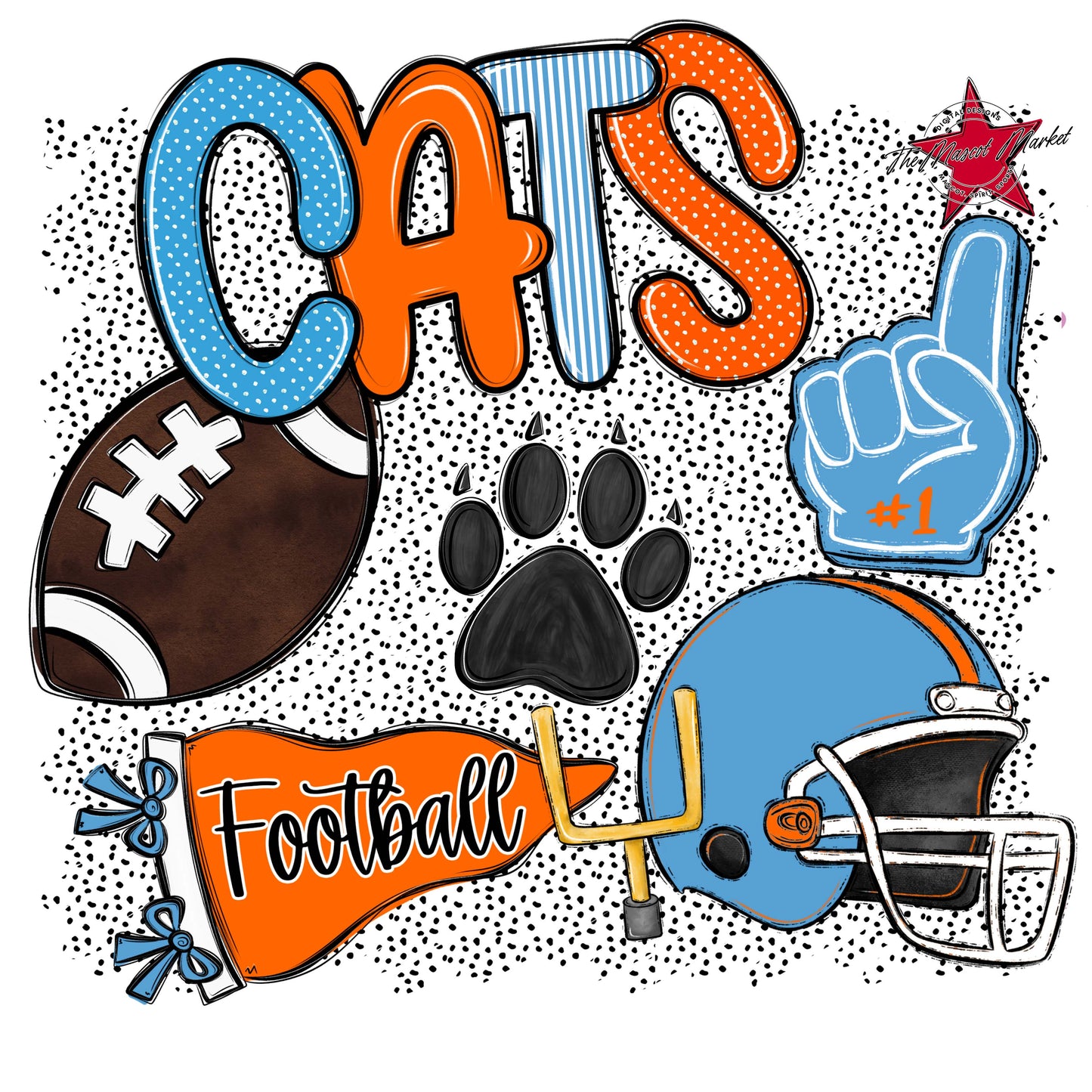Cats Football Spirit-Carolina Blue & Orange