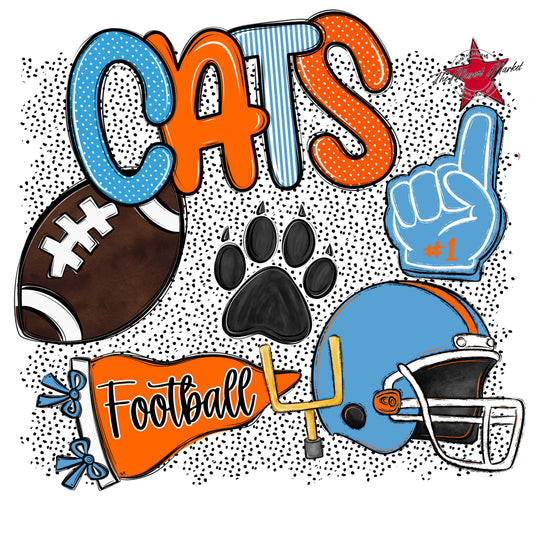 Cats Football Spirit-Carolina Blue & Orange