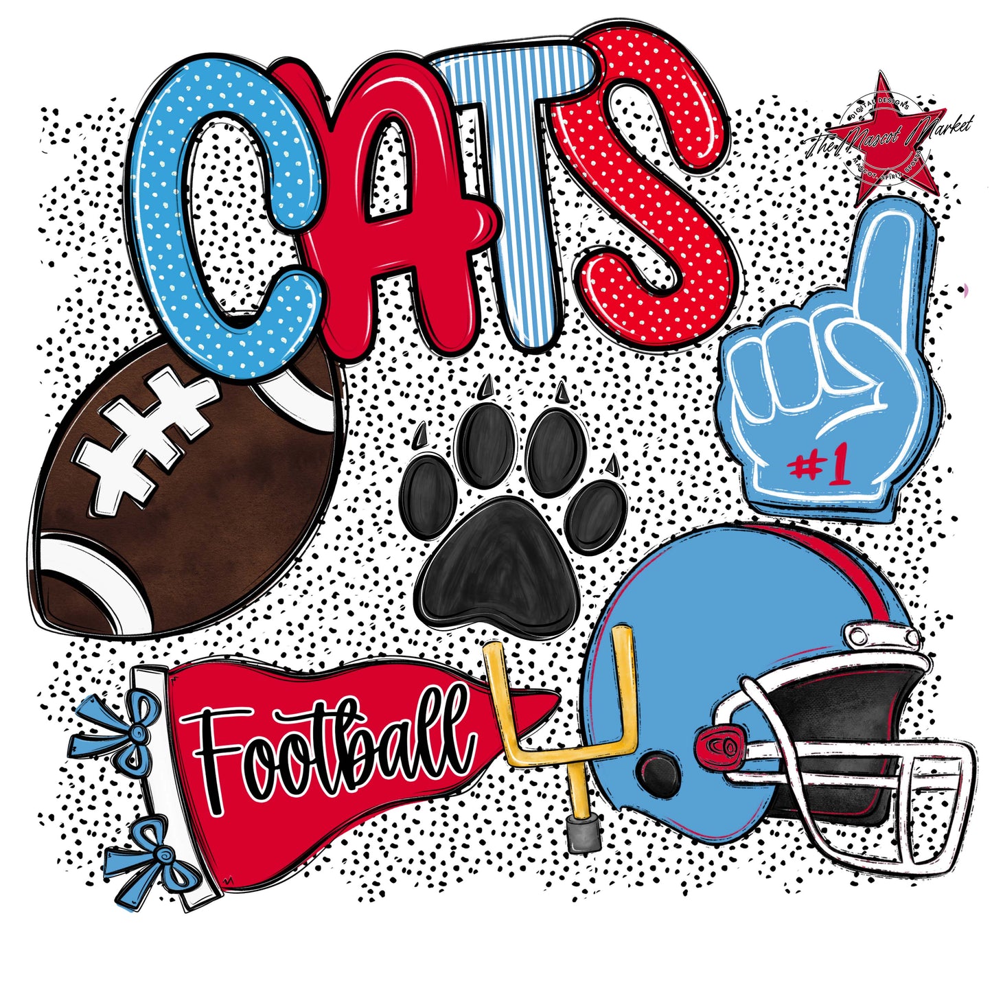 Cats Football Spirit-Carolina Blue & Red