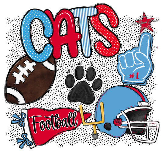 Cats Football Spirit-Carolina Blue & Red
