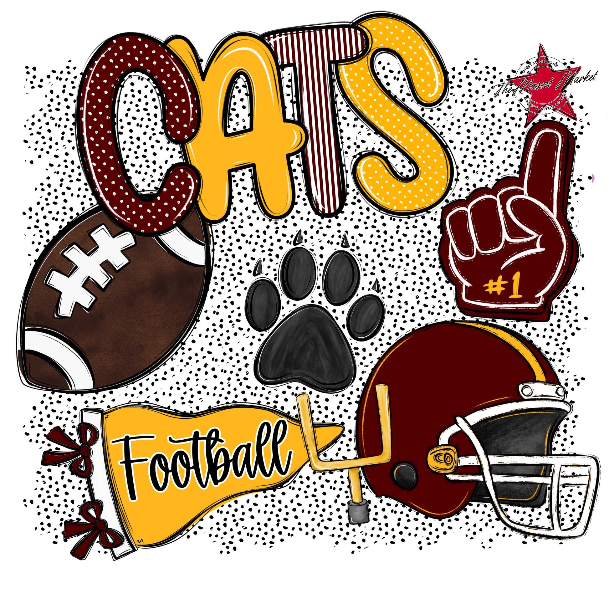 Cats Football Spirit-Maroon & Yellow