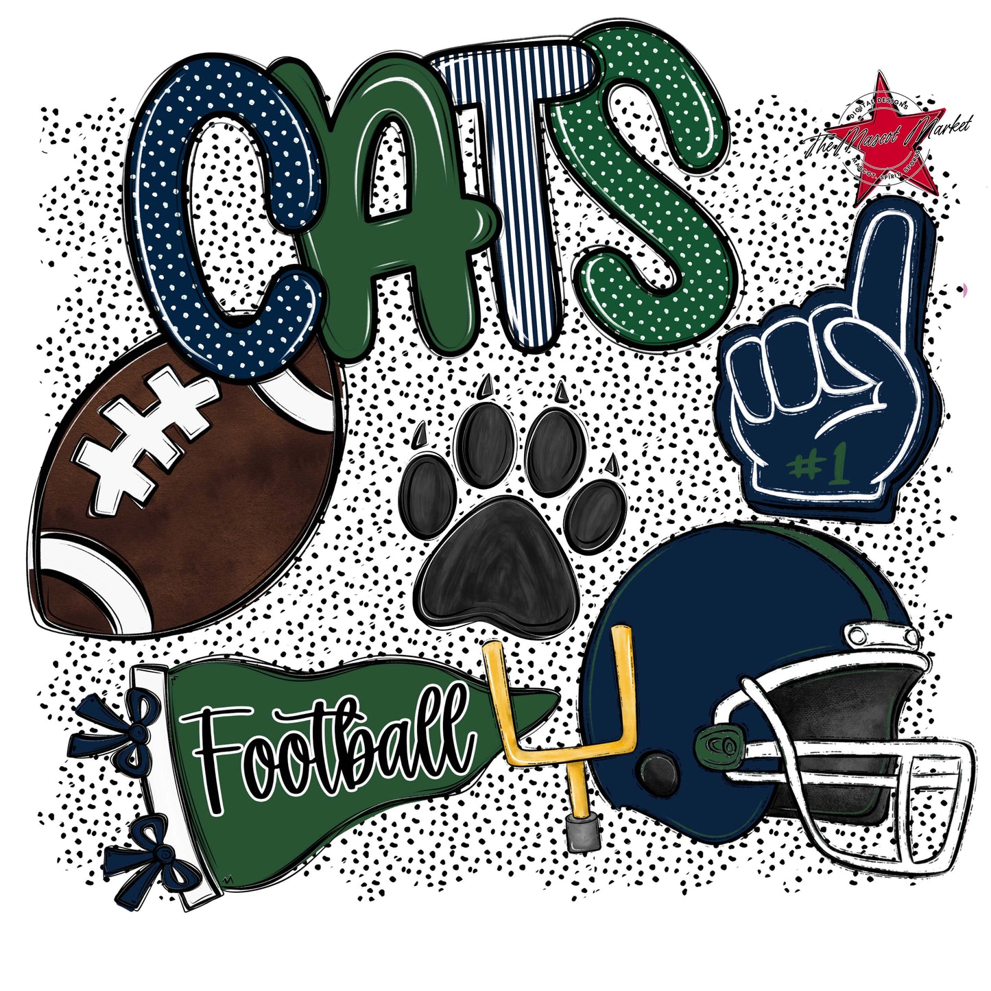 Cats Football Spirit-Navy & Green
