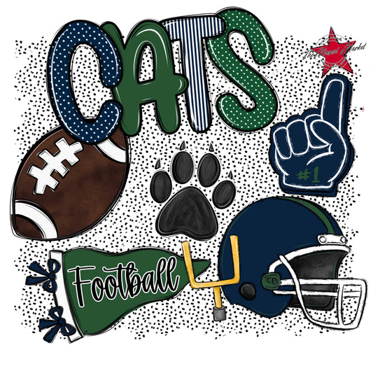 Cats Football Spirit-Navy & Green