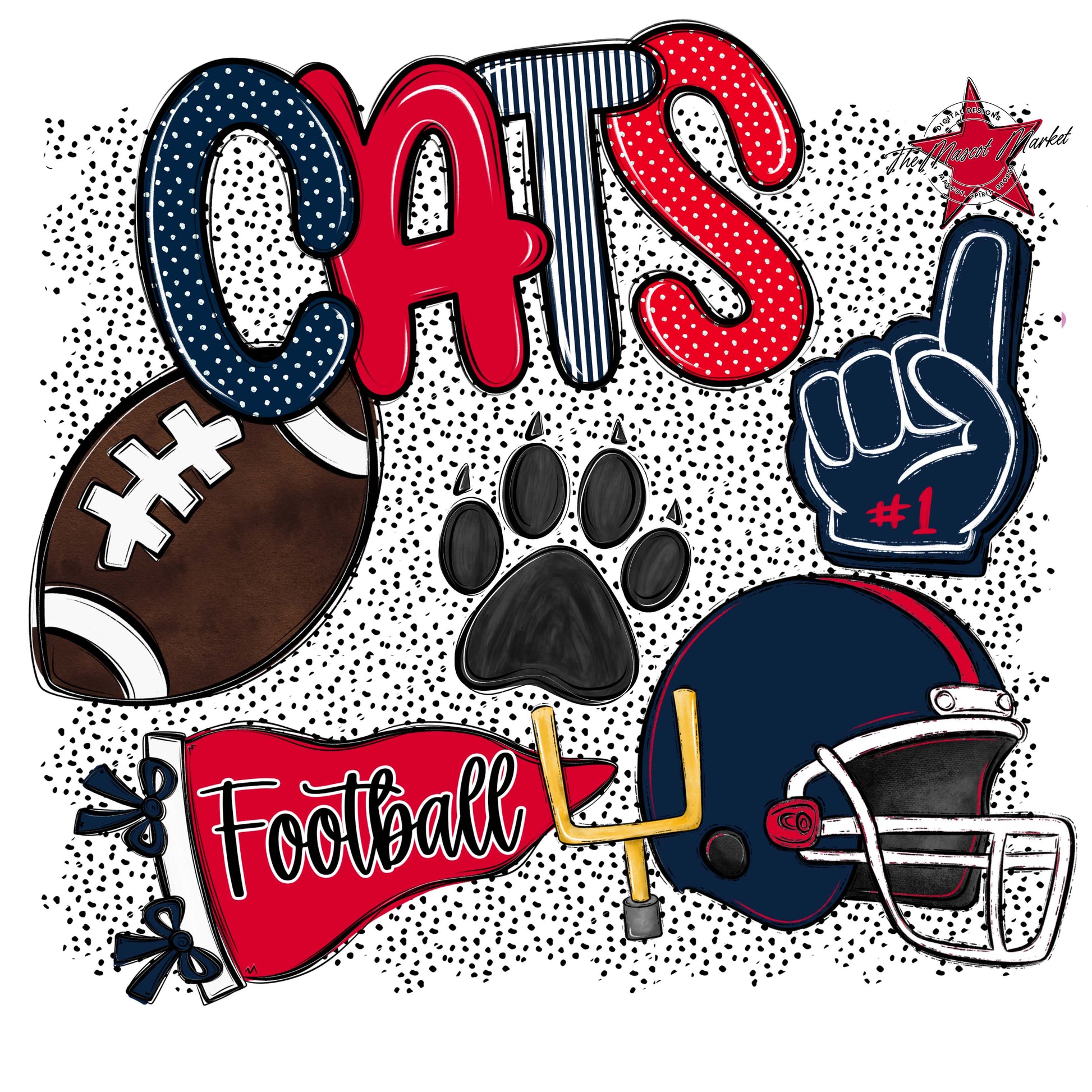 Cats Football Spirit-Navy & Red
