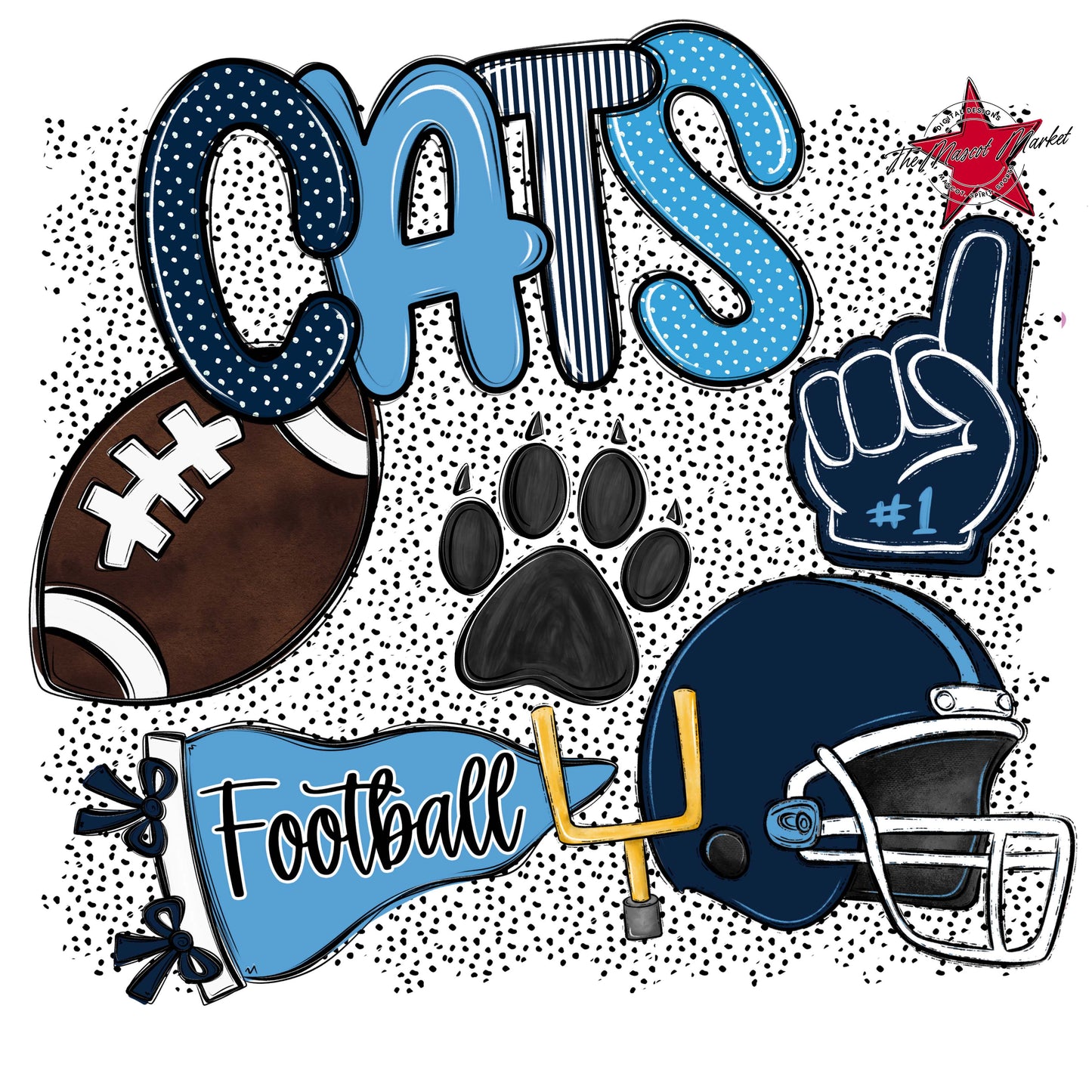Cats Football Spirit-Navy & Carolina Blue