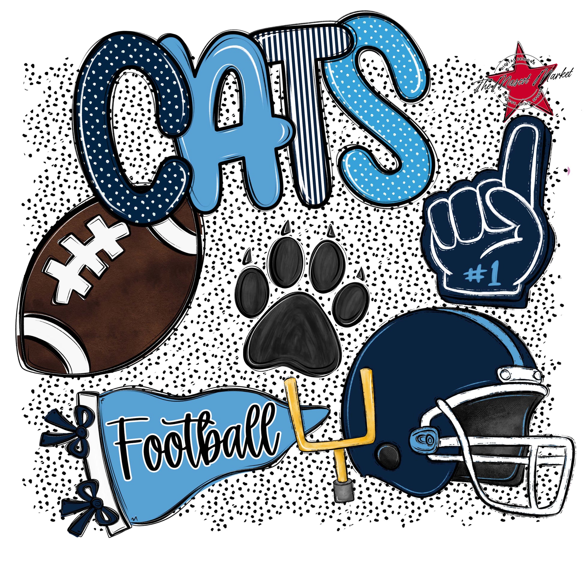 Cats Football Spirit-Navy & Carolina Blue