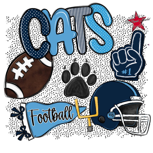 Cats Football Spirit-Navy & Carolina Blue