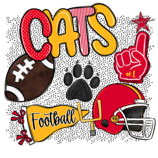 Cats Football Spirit-Red & Yellow
