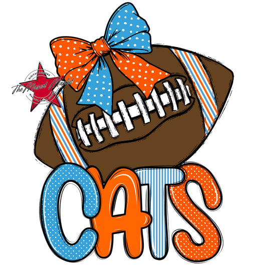 Cats Football Spirit Design-Carolina Blue & Orange