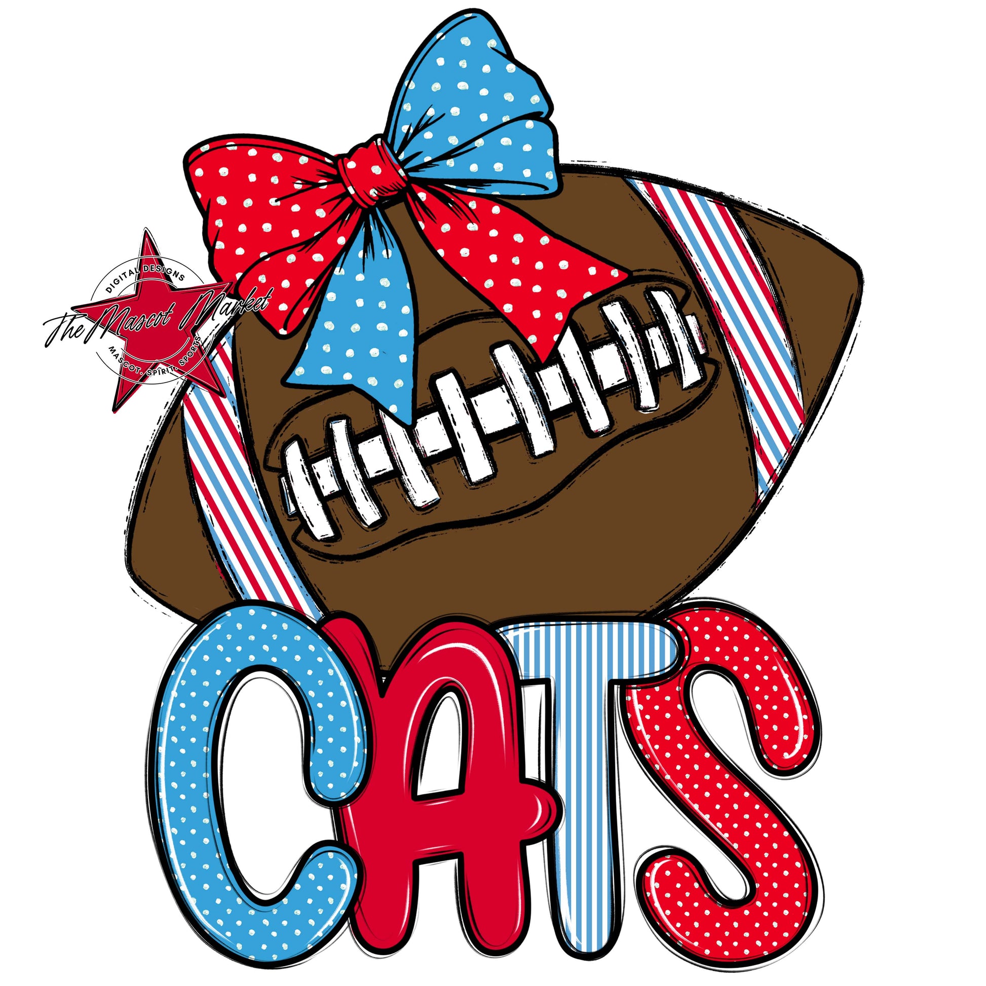 Cats Football Spirit Design-Carolina Blue & Red