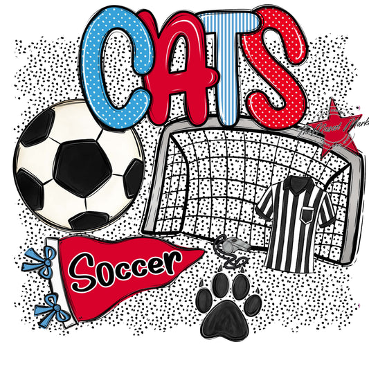 Cats Soccer Spirit-Carolina Blue & Red