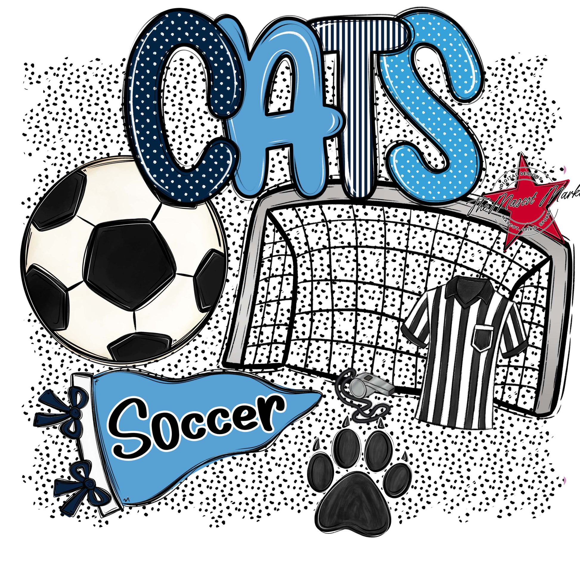 Cats Soccer Spirit-Navy & Carolina Blue