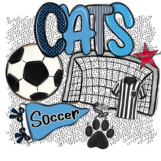 Cats Soccer Spirit-Navy & Carolina Blue