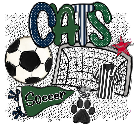 Cats Soccer Spirit-Navy & Green