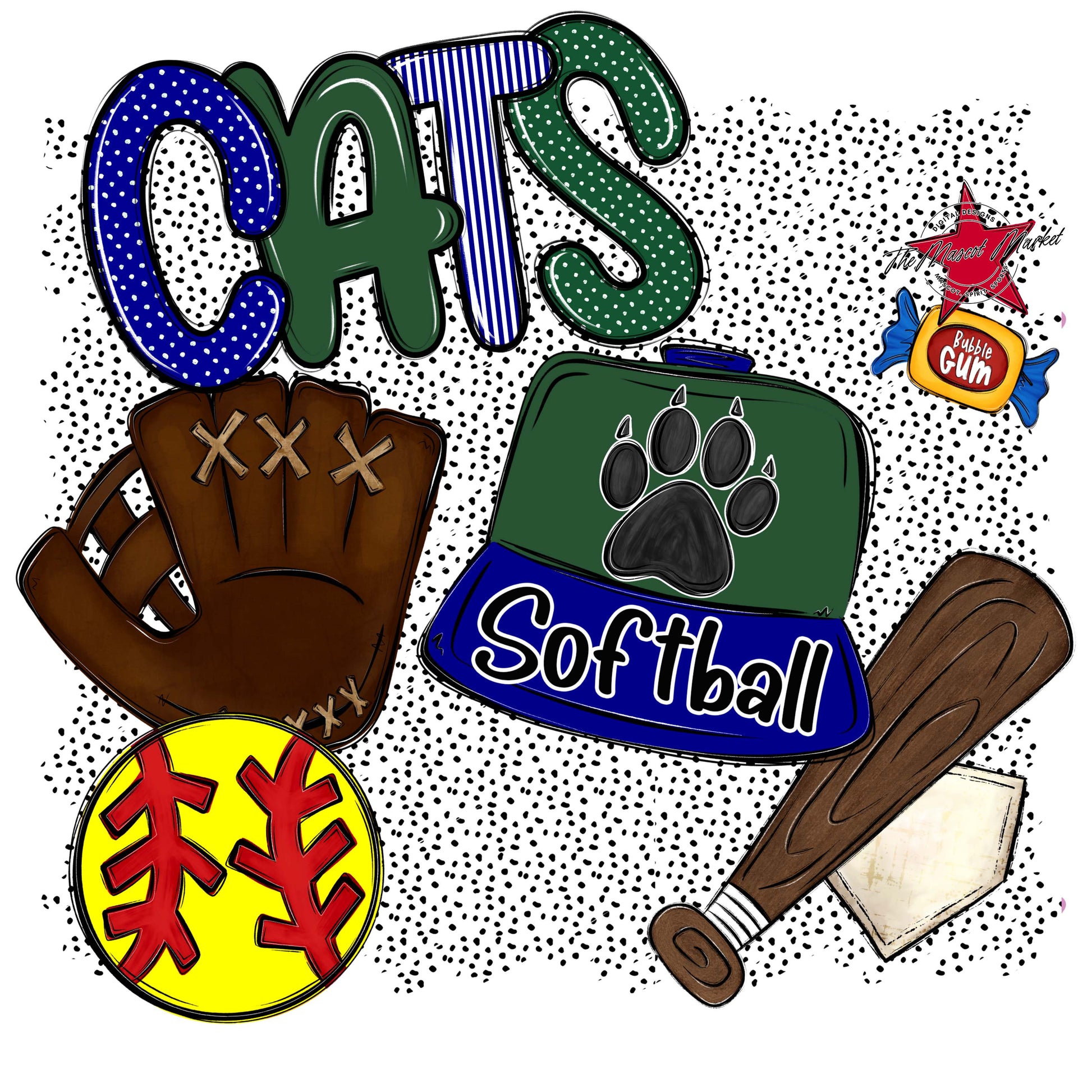 Cats Softball Spirit-Blue & Green